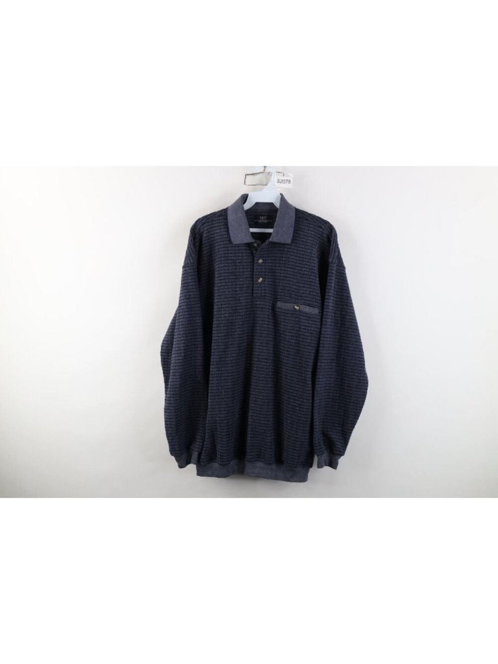 Vintage 90s Streetwear Mens Medium Striped Fleece Collared Pullover Sweatshirt